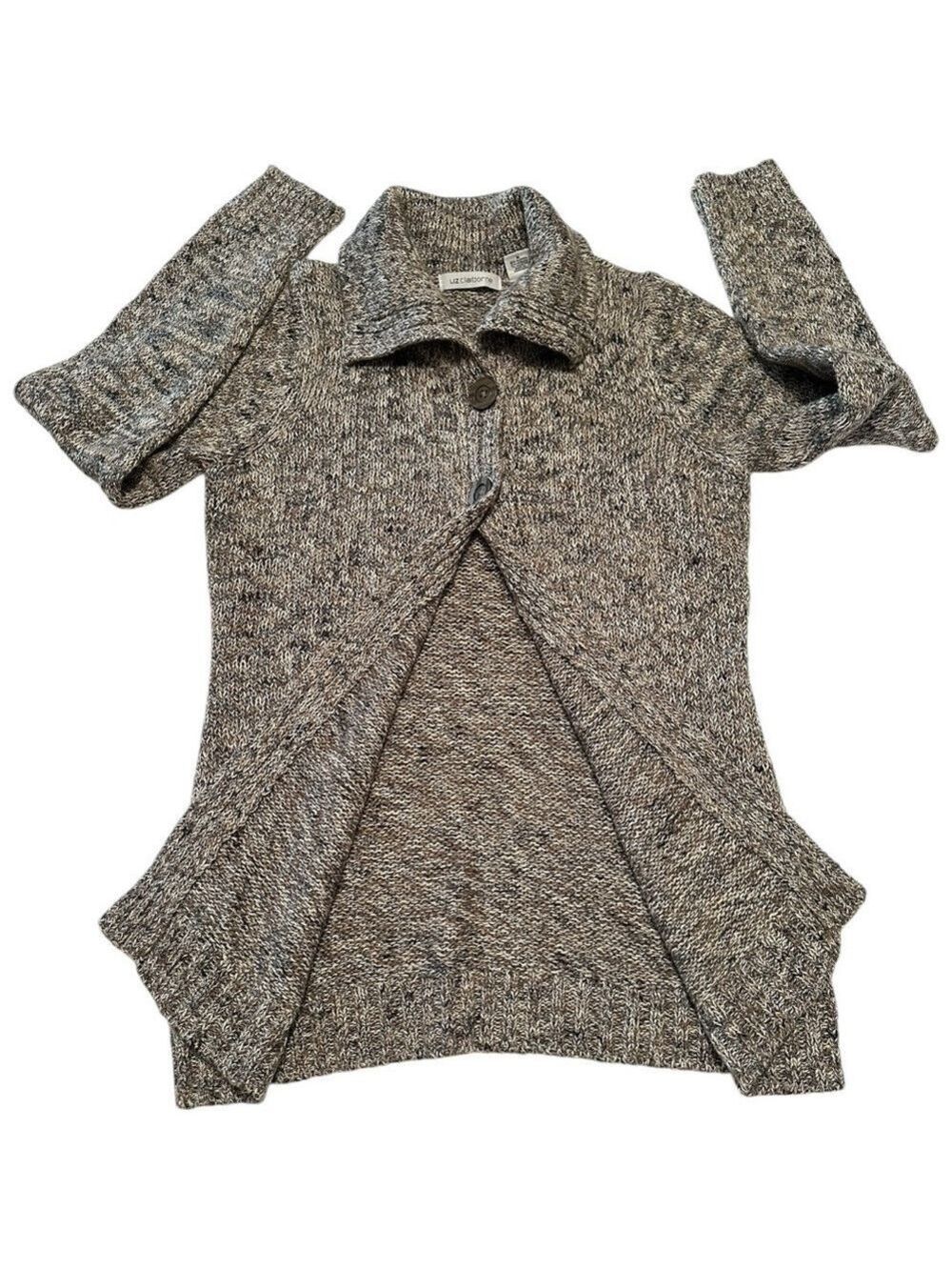 Liz Claiborne Knit Button-up Cardigan Womens Fall Sweater Size Medium Beige/Tan